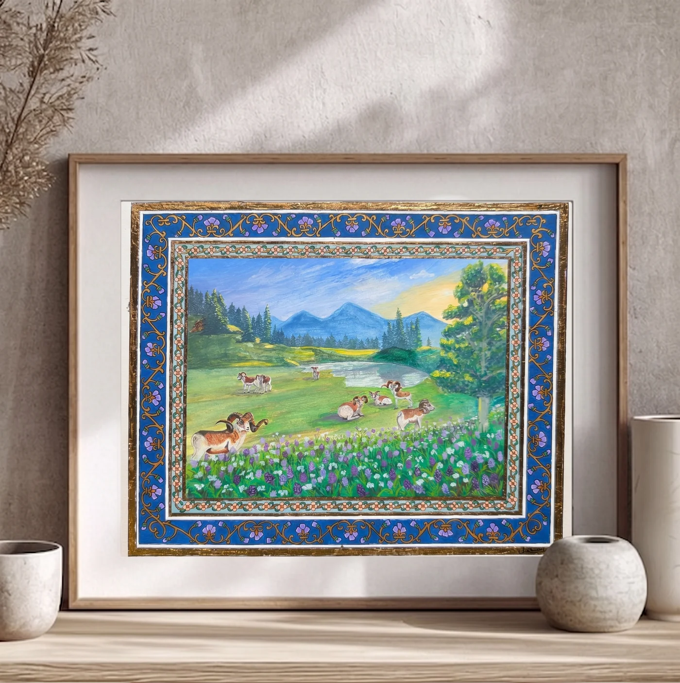 Handmade landscape painting The Northern Legacy in gouache on Vaasli by FiziArt Studio