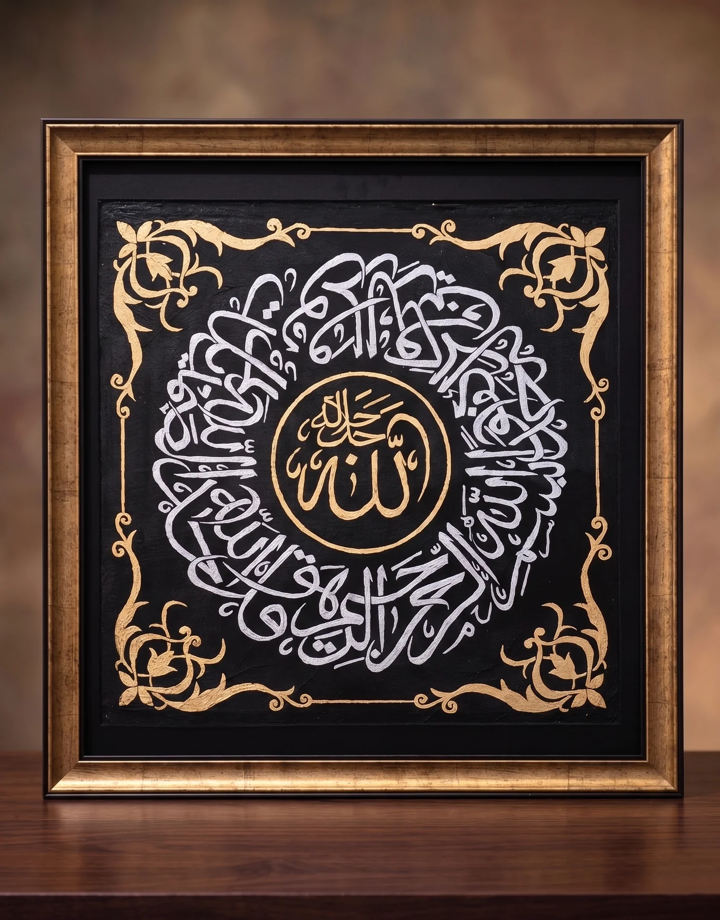 Handmade Arabic calligraphy Surah Al-Ikhlas in acrylics on canvas by FiziArt Studio