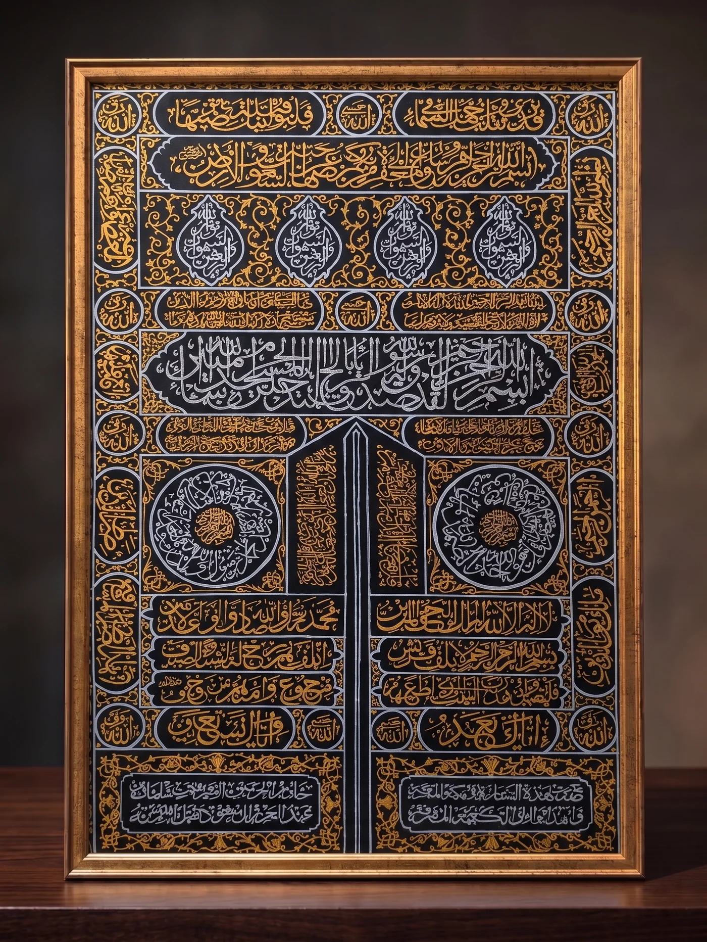 Handmade Kiswah e Kaaba calligraphy with 24K gold leaf and mineral pigments by FiziArt Studio