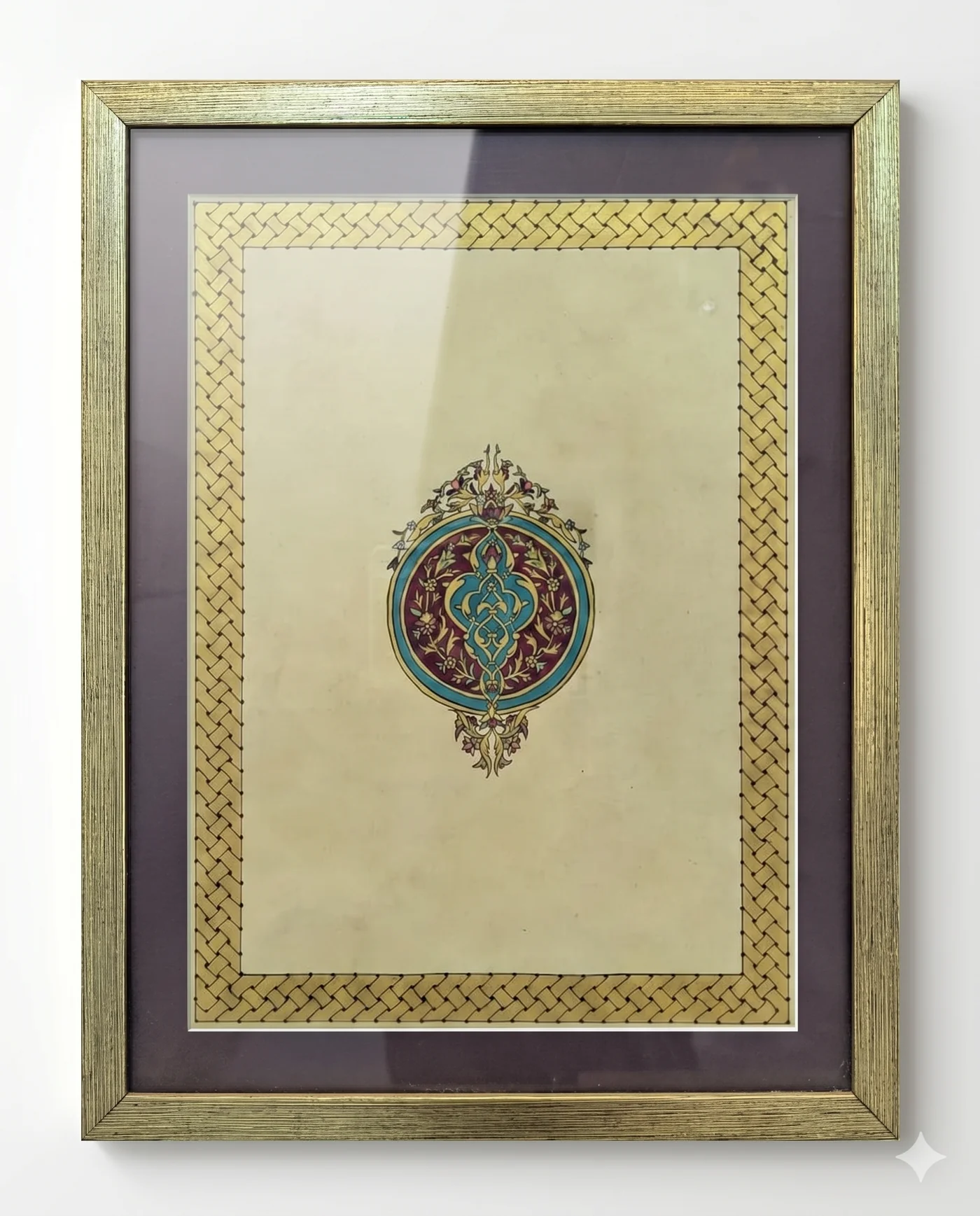 Handmade Tehzib Medallion Persian illumination in watercolor on paper by FiziArt Studio