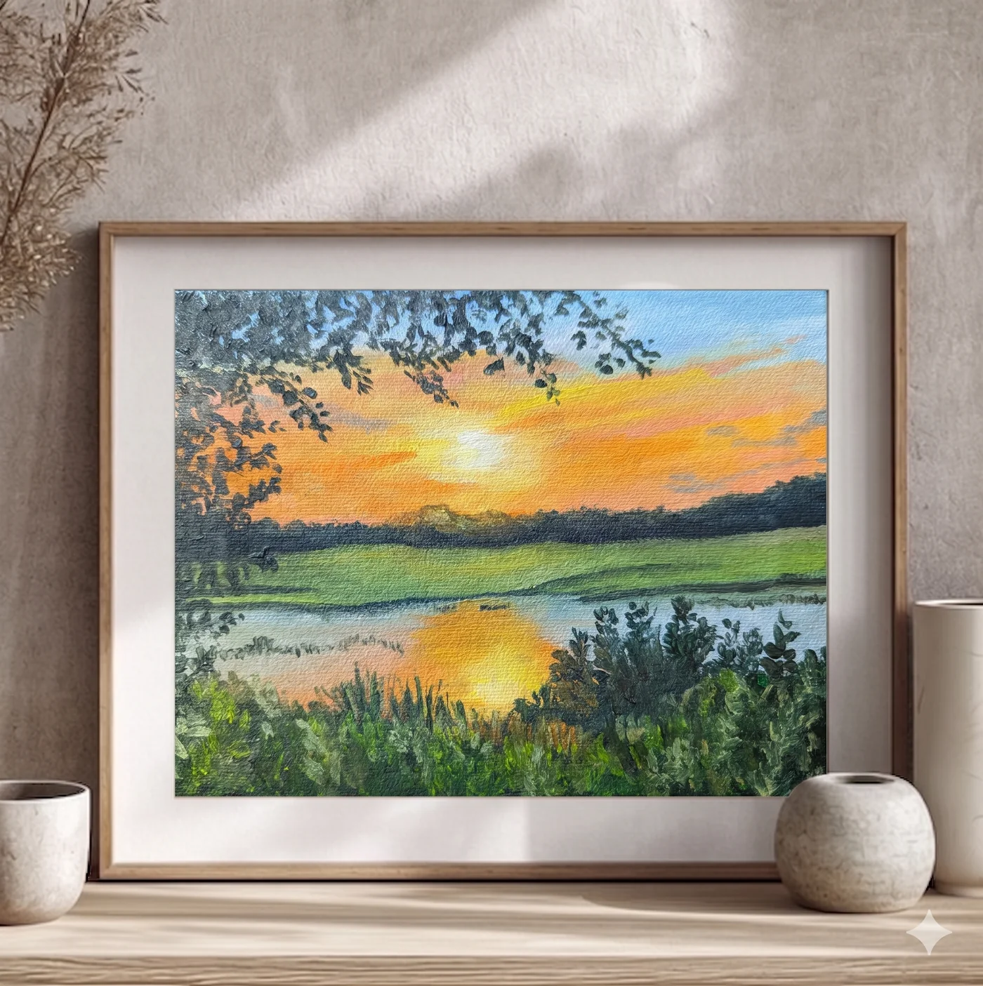 Handmade landscape painting Whispers of a New Sun in oil on canvas by FiziArt Studio